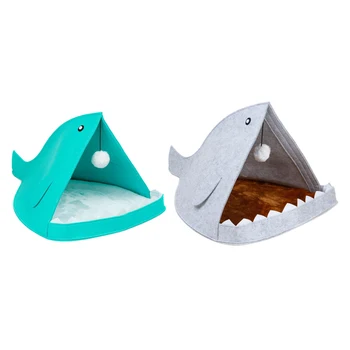 

Felt Shark Shape Pet Cat Beds Small Dog House Nest Portable Foldable Puppy House Mats Blankets Pet Product