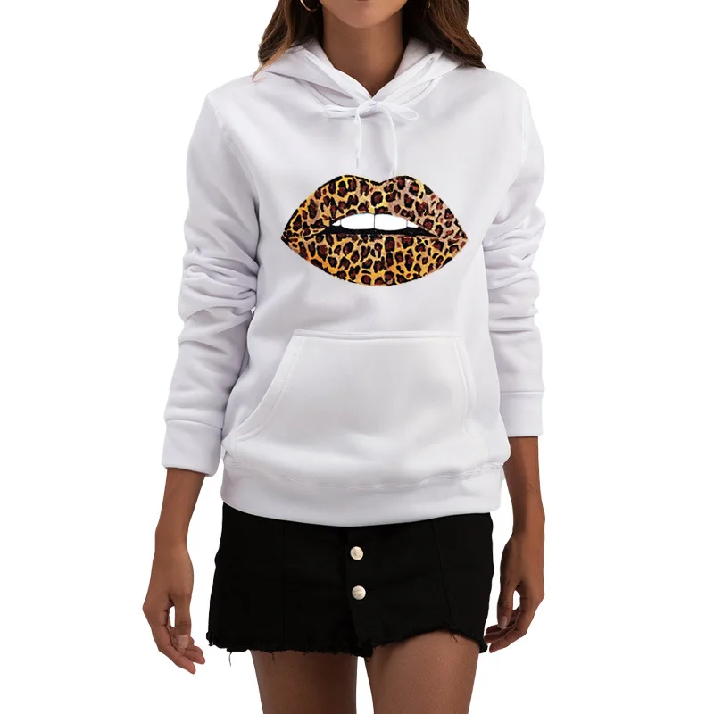 

Women's Sweatshirt Leopard lips printing Fashion Casual Pullovers Winter Clothes Women Plus velvet Harajuku kpop Long Sleeve
