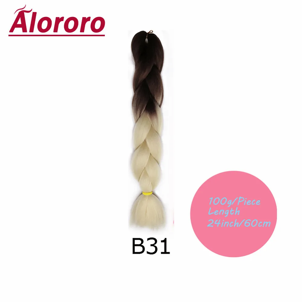 Alororo, длинные волосы, косички, черный, синий цвет, Омбре, огромные косички, волосы для наращивания, термостойкие, синтетические, искусственные волосы для плетения - Цвет: B31