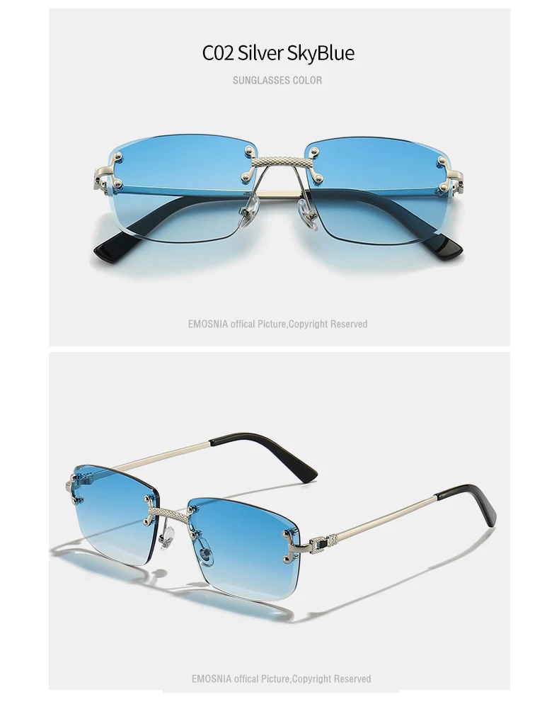 Emosnia New Blue Gradient Lens Metal Sunglasses Men Women Luxury Designer Rimless Small Square Sun Glasses For Men 2022 Framless square sunglasses women