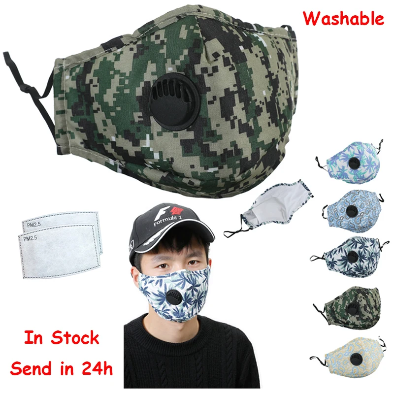 

Camouflage Mascarilla PM2.5 Face Mask Breathing Valve Mask Filter Face Shield Masque Maseczki Ochronne