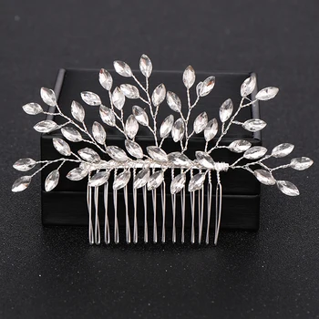 Silver Color Pearl Crystal Wedding Hair Combs Hair Accessories for Bridal Flower Headpiece Women Bride Hair ornaments Jewelry 5