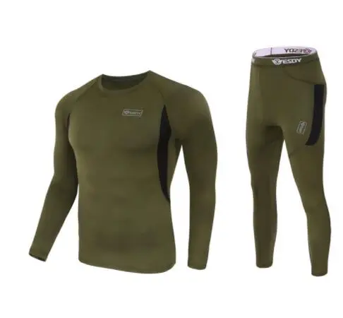 winter Top quality new thermal underwear men underwear sets compression fleece sweat quick drying thermo underwear men clothing - Цвет: green