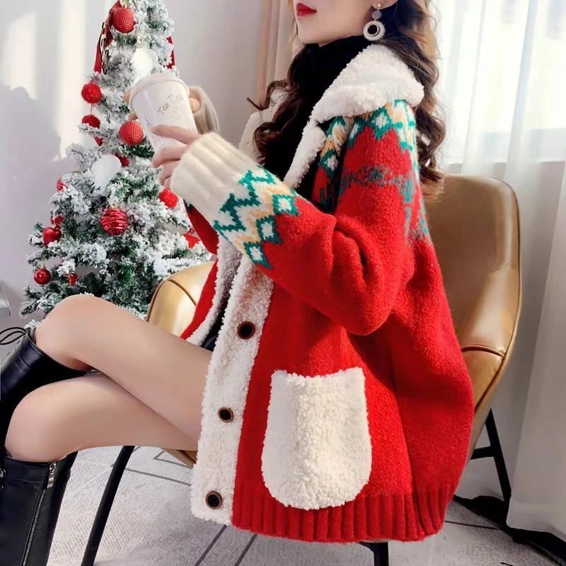 Suéter rojo de Navidad para mujer, cárdigan grueso, abrigo de punto suelto, otoño e invierno, 2020|Caquetas de punto| AliExpress