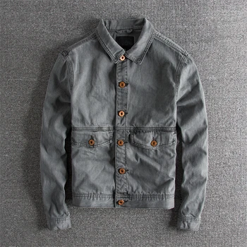 

IN-YESON Brand Denim Jacket Men Grey Army Color Slim Fit Fashion Rock Denim Jackets Washed Vintage Jeans Jacket for men