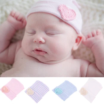 

Sweet Baby Hat Newborn Girls Cotton Infant Soft Knit Striped Loving Heart Cap Infant Keep Warm Baby Hat Children Accessories