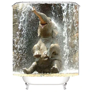 

3D Digital Printing Happy Elephant Waterproof Hook Shower Curtain For Bathroom Thickening Polyester Home Decoration