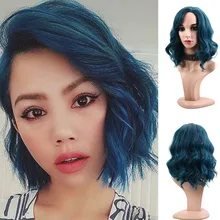 Смешанные синие вьющиеся парики боб короткие волнистые парики 12 дюймов Натуральные волосы косплей парик для женщин Термостойкое волокно