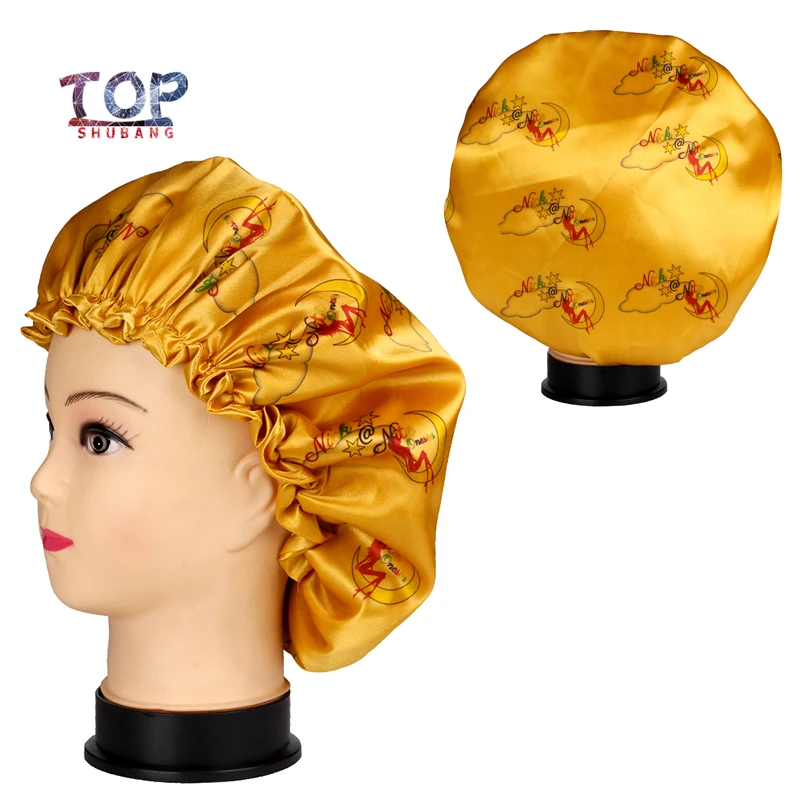 

Customized Many Logo bonnets 2 Layer Polyester Satin Women Bonnet Caring Extention Wig Hairs Sleep Caps