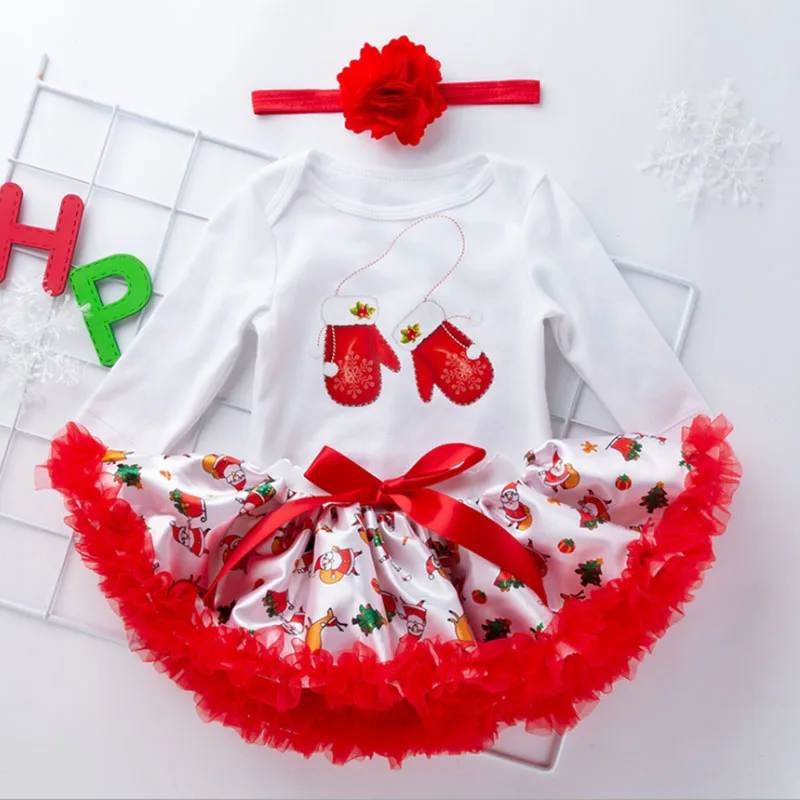 Рождественская одежда для маленьких девочек комплекты для новорожденных хлопковый комплект из 3 предметов для маленьких девочек с длинными рукавами, Рождественский красный костюм для малышей