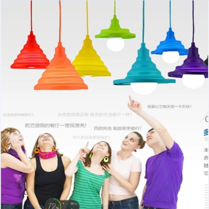 

Silica gel pendant light Foldable E27 white black pink red bule gray yellow green Hanging Pendant Light illumination light