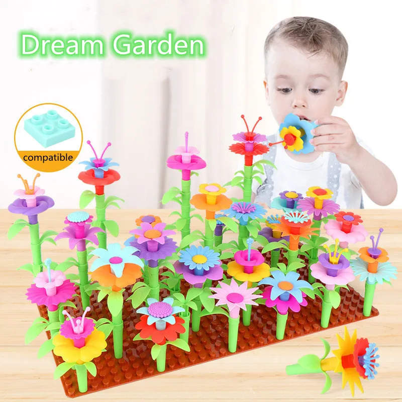 148Pcs/Set Flower Garden Toy DIY Educational Flower Playset Toys Creative Colorful Blocks Building Garden Game for Girls