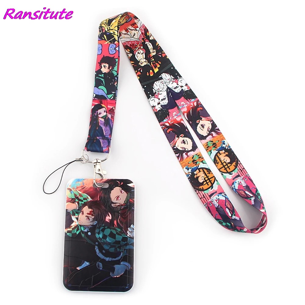 Ransitute-cordón para tarjetas de acceso de teléfono, accesorio para colgar en el cuello, insignia del Anime Demon Slayer, para estudiantes, R1483