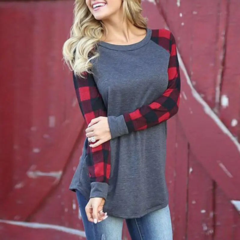 Модные женские клетчатые свободные топы с длинным рукавом Повседневный пуловер джемпер свитер S-5XL