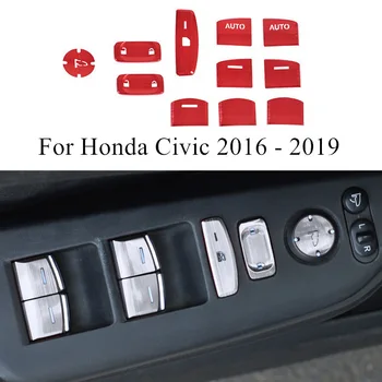 

1 Set Aluminum Alloy Car Window Glass Lift Button Sequins Interior Decoration Accessories For Honda Civic 2016 2017 2018 2019