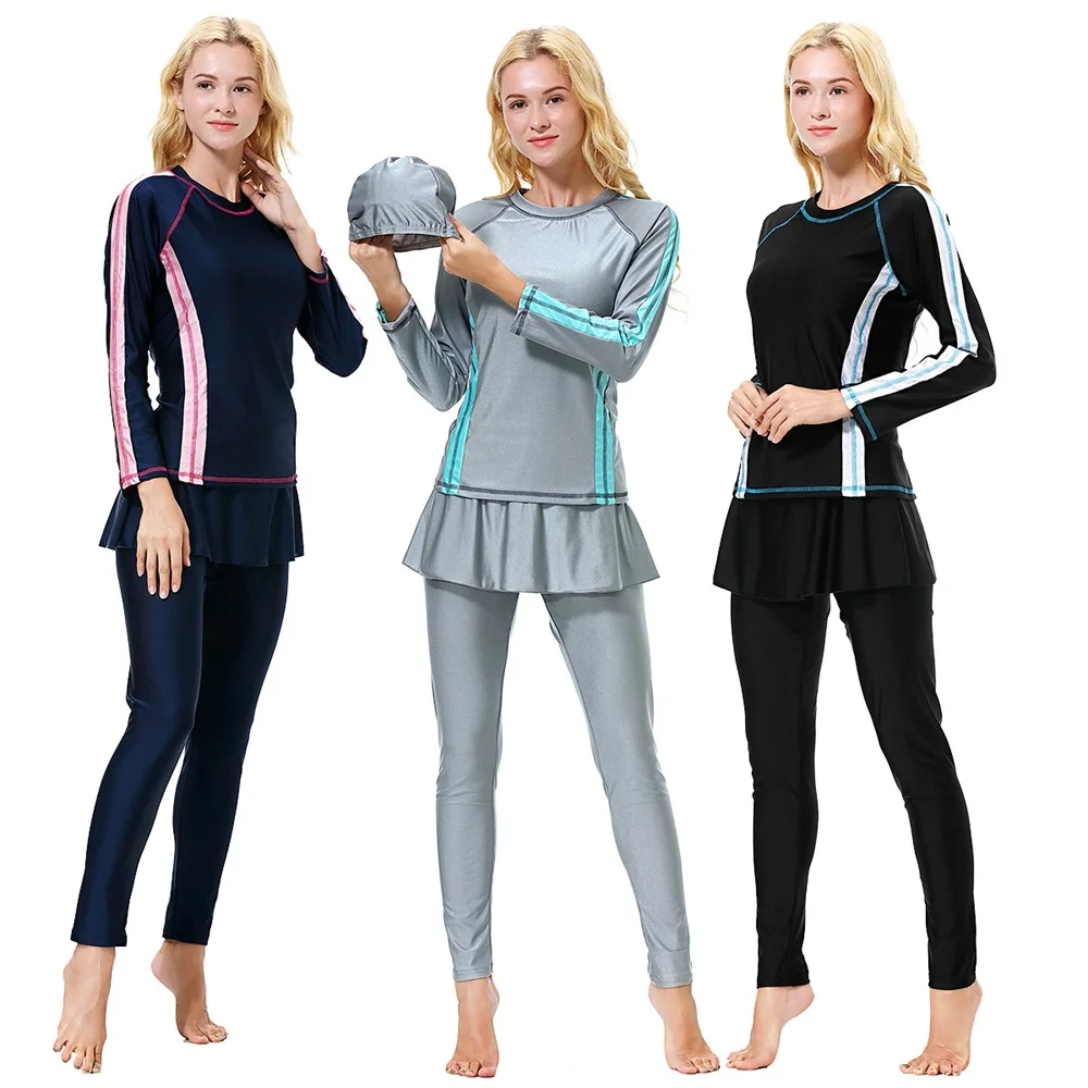 

2019 Muslim Swimwear Hijab Arabian Islamic Swimsuit Full Cover Bikinis Muslimah Patchwork Women Modest Plus Size Summer