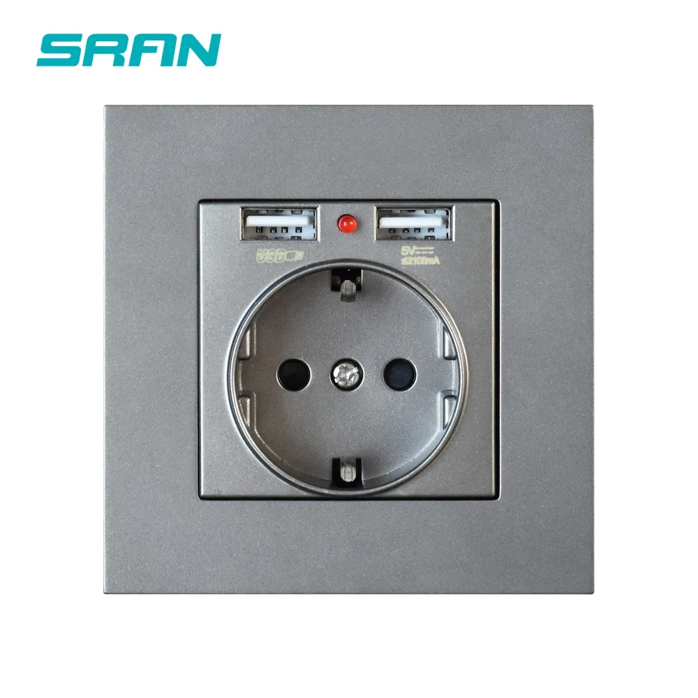 Silver A1 SRAN, настенная электронная розетка, стандарт ЕС, розетка с двумя домашними usb-разъемами, зарядное устройство, розетка с usb 86 мм* 86 мм - Тип: Silver A1