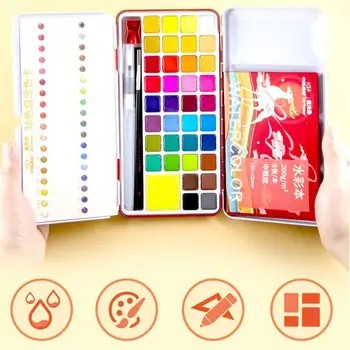 

36 Colors Solid Water Color Paint Set Metal Iron Box Pigment For Drawing Watercolor Supplies Painting Pocket Set Art E3R0