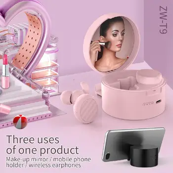 

TWS Bluetooth 5.0 True Wireless Earphone Cosmetic Mirror Multifunction Stereo Hifi Music Button Control Headset Phone Bracket