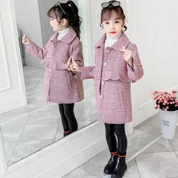 

2020 Winter Girls Woolen Jackets Kids Plaid Thicken Coats Children Autumn Clothes Warm Casual Big Girls Outwear Long Jacket Coat