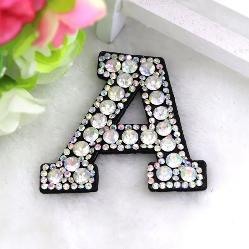 26Pcs A-Z Letter Beaded Rhinestone Alphabet Applique 3D Sew Iron-On DIY Patches