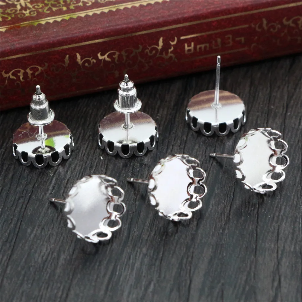 10mm 12mm 14mm 16mm 20pcs 3 Colors Plated Earring Studs,Earrings Blank/Base,Fit 10-16mm Glass Cabochons,earring setting