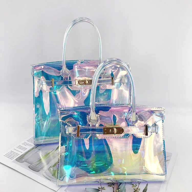 

Luxury Street Fashion Wild Jelly Transparent Bag Laser Magic Color Beach Bag PVC Handbag