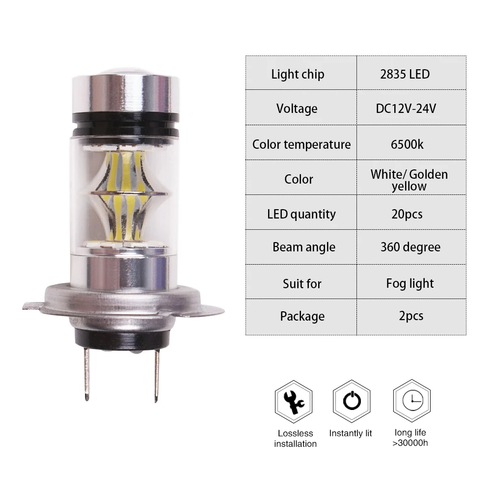 2 шт. автомобильный H7 светодиодный светодиод противотуманный 20 светодиодный 2835 100 Вт безпогрешность DRL Вождение автомобиля ходовой свет противотуманная фара передняя фара 12 В
