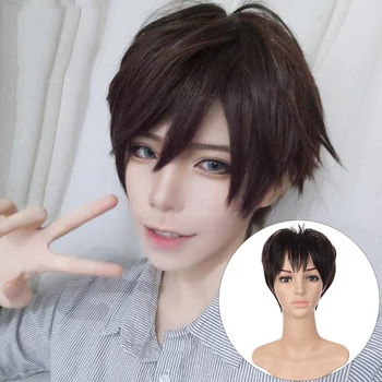 

DIANQI Short straight wigs of synthetic hair cold brown with bangs , resistant to natural heat cosplay wigs for men diary