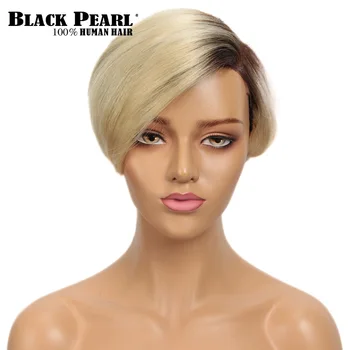 

Black Pearl Short Human Hair Wigs 613 Blonde Lace Curved Part Wig 100% Remy Brazilian Hair Wigs