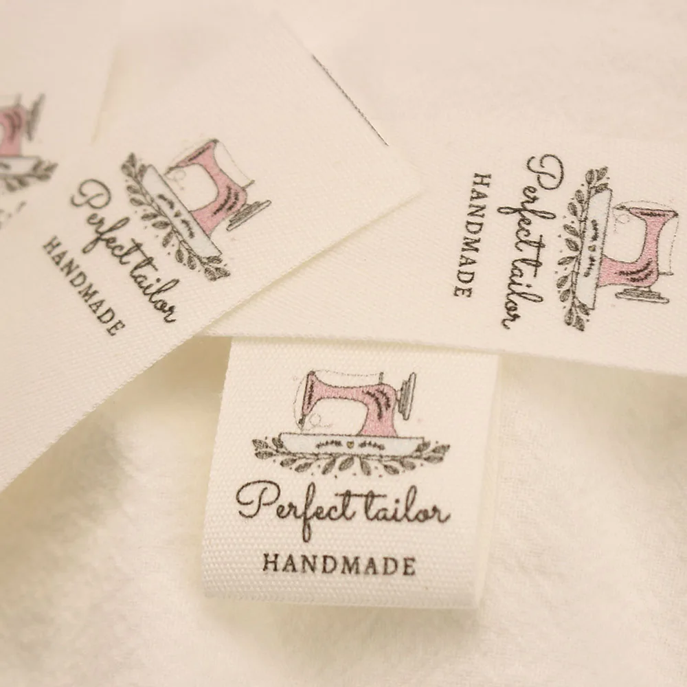 

Custom Sewing Label, Handmade Tags, Name,Cotton Ribbon, Logo or Text, Personalized Brand, Sewing Machine, 25mm x 70mm, MD5235