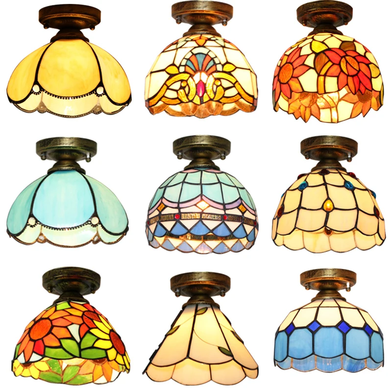 

Vintage Retro Mediterranean Ceiling Lamps AC110V-220V Stained Glass Aisle Hotel Restuarant LED Balcony Lamp Lighting
