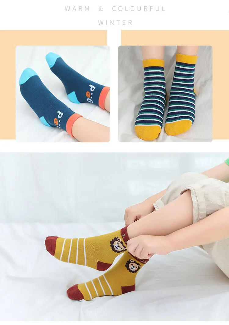 5 Pairs Of Children's Cotton Socks Cute Animal Series Children's Socks Cotton Autumn And Winter Socks Men And Women Baby Socks