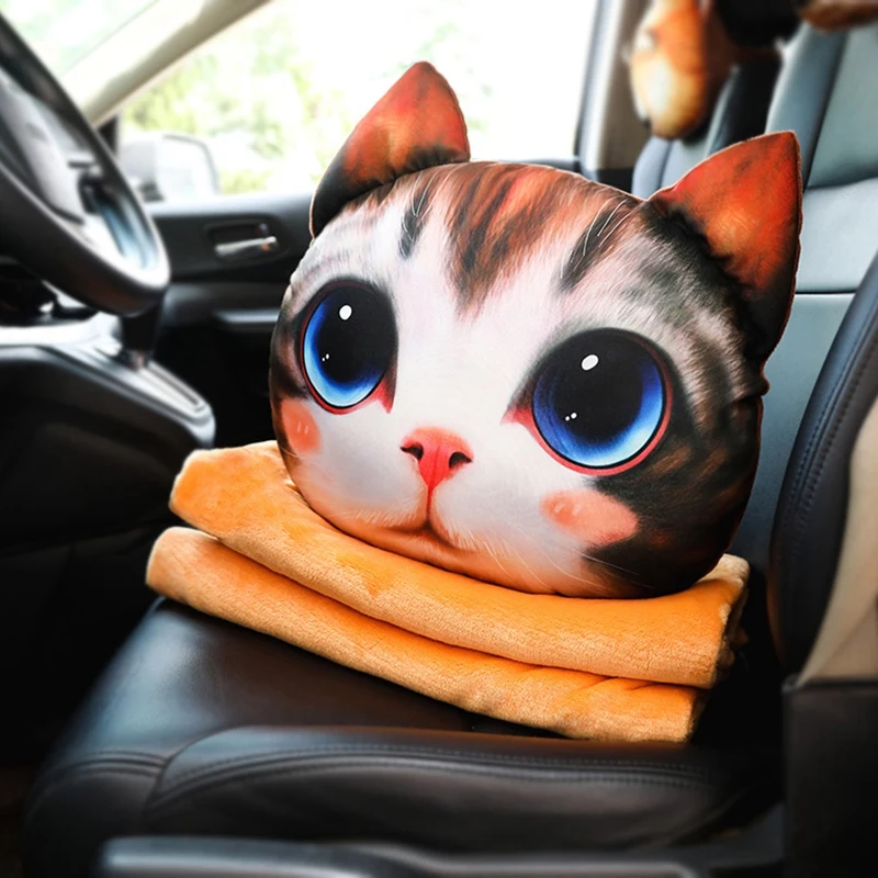 pillow with blanket Забавный подголовник автомобиля подушка для шеи Хаски кошка мультяшная персональная Подушка автокресла с одеялом автомобильный Декор специальный подарок для друзей - Цвет: pillow with blanket
