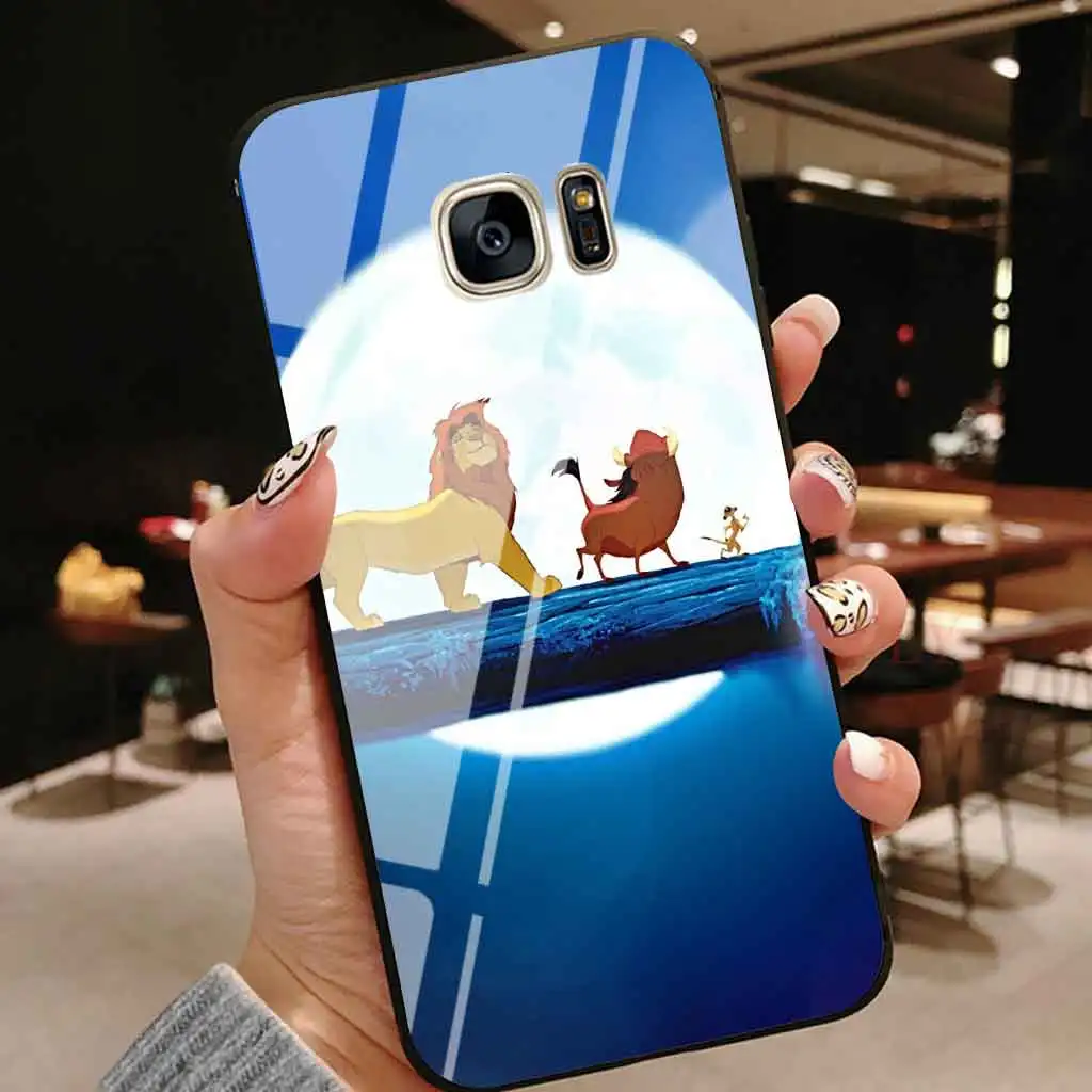 Стеклянный чехол для samsung galaxy s9plus s7 edge s8 s9 plus s10 lite note 8 note9 lion King мультяшный чехол с защитой от падения