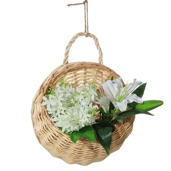 

Natural Wicker Flower Basket Pot Planter Rattan Vase Basket Food Storage Container Home Garden Wall Hanging Decor