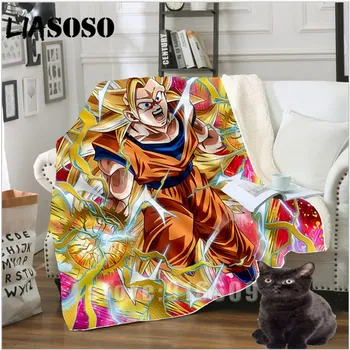 

3D print Sofa Bedding patterned Dragon Ball goku Office Harajuku baby stuffed woolen blanket bedspread soft travel Outing quilt