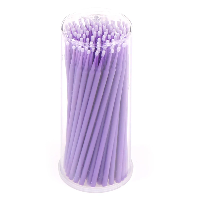 Сливовый Одноразовые кисти для макияжа 100 шт./упак. тампон Microbrushes наращивание ресниц прочный Micro отдельных Аппликаторы ватный тампон - Цвет: Сливовый