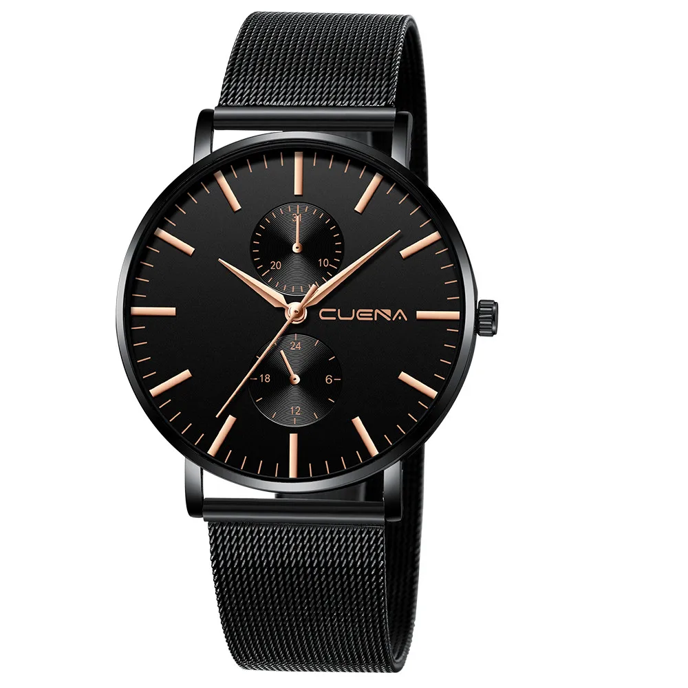 Часы для мужчин, CUENA, кварцевые часы с датой, люксовый бренд, ремешок из нержавеющей стали, мужские наручные часы, relogio masculino, reloj часы, часы 3 - Цвет: Black