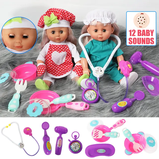 US $14.29 12 inch Bebe reborn doll Occupation doctor Chef Item set doll education for toys kids 30cm Simulati
