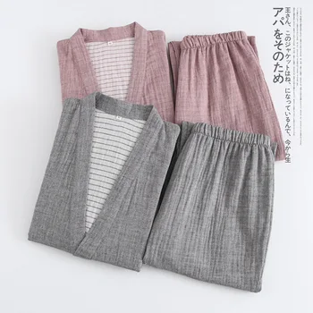 

Japanese Style Men's Pajamas Suit Soft Cotton Gauze Kimono Pajamas Spring Autumn Men's Household Cloth Home/lounge Wear Pajamas