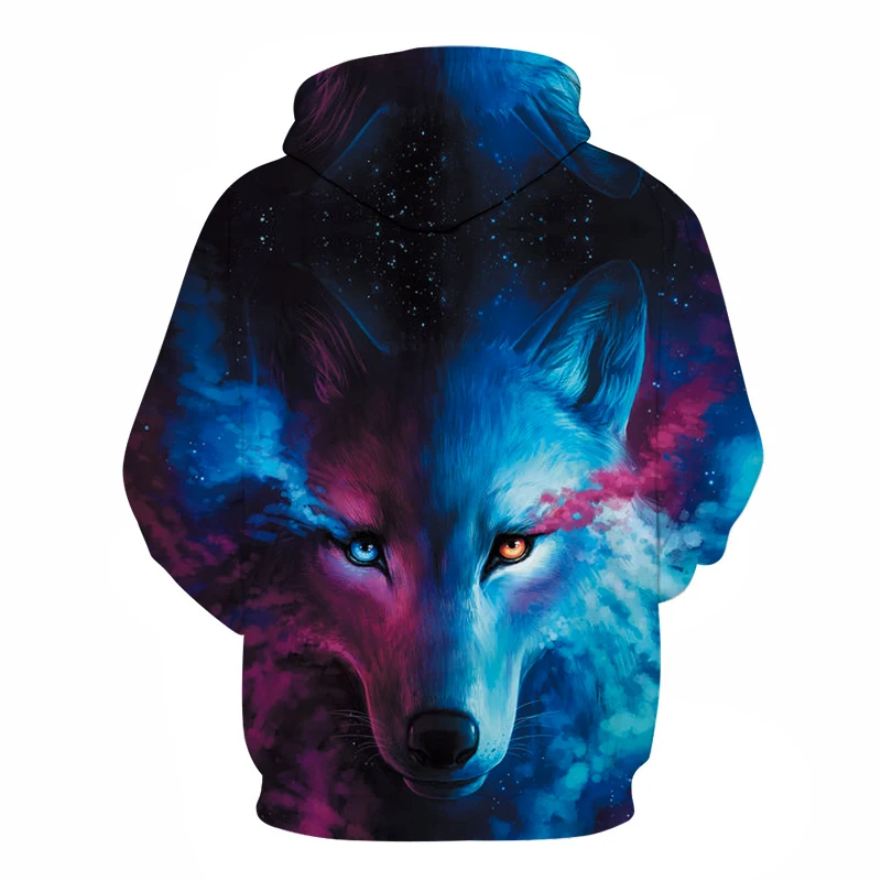 Новинка; сезон весна-осень; мужские толстовки с капюшоном с 3D принтом; Harajuku wolf; модная пара; толстовка с капюшоном; Повседневный пуловер с капюшоном