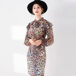Goodlishowsi/2019 осенние винтажные сексуальные комплекты из двух предметов с оборками и длинными рукавами, женские шифоновые топы + облегающая