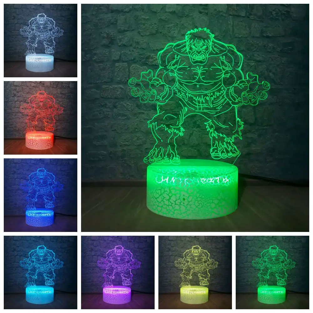 

Hot Movie Marvel Avengers Figure Hulk 3D LED Illusion Night Light 7 Color Changing Table Lamp New Xmas Toys for Child Kids Gift