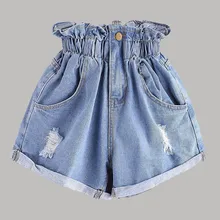 Las mujeres de cintura alta salvaje jeans cortos pantalones cortos flor moda pantalones de mezclilla Casual pantalones de pierna ancha Vintage Denim Shorts