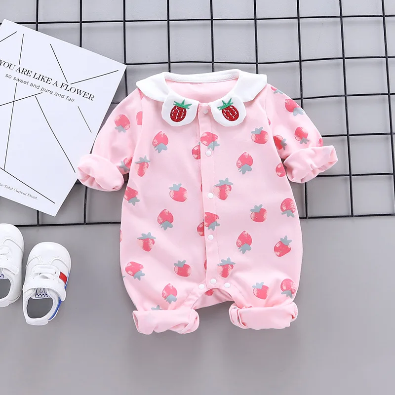 

Spring new born baby girl clothes cotton strawberry rompers costume for 1st baby birthday clothing jumpsuit infant sports romper