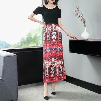 

Long Dress 2020 Summer New Women'S Fashion Casual Party Gentlewoman Elegant Chic Printing Stitching Knitted Off Shoulder Dresses