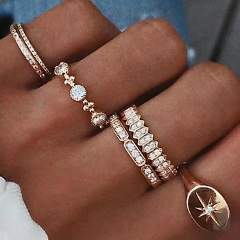 

6 Pcs/set new Bohemian Retro Geometric Crystal Six-pointed Star Compass Pattern Ring Set Women Wedding Anniversary Gift