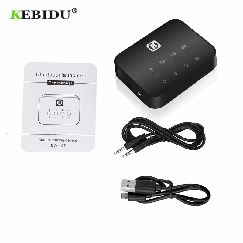 Kebidu BW-107 Bluetooth 4,0 стерео аудио сплиттер адаптер музыкальный приемник функция общего устройства для мобильного телефона для наушников