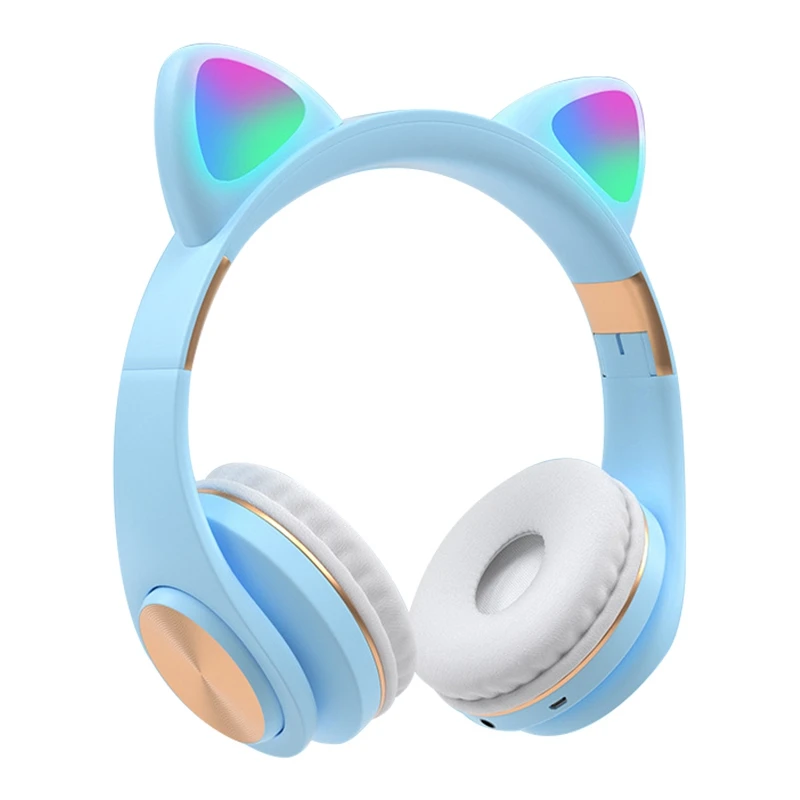 Bluetooth Headphones Cat Ear LED Light Up Wireless Foldable Headphones over Ear for Smartphones Laptop PC TV